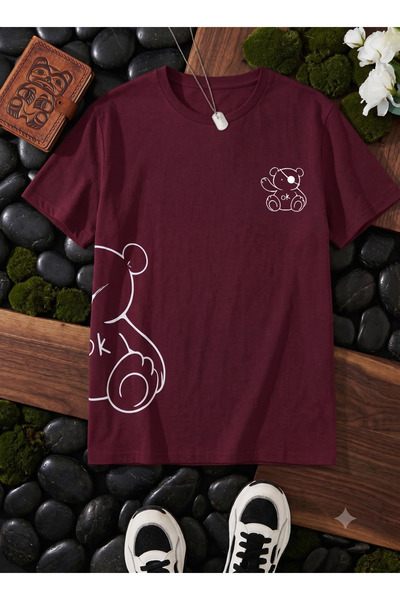 KOZİA OUTDOORS Women's Pirate Teddy Bear Printed Oversized Crew Neck T-Shirt