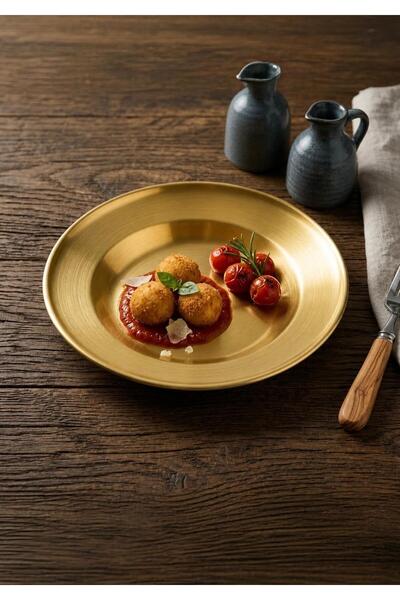 CEZVE HOME Gold Stainless Steel Round Presentation Serving Plate 17 cm