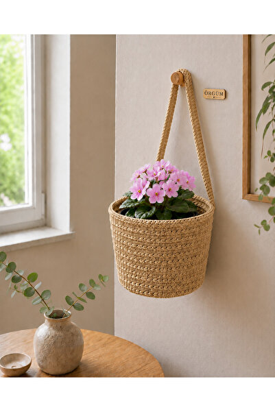 ÖRGÜM Saksılık Dekoratif Saksı Kılıfı 13x13 cm ÇİÇEK VE AHŞAP ASKI DAHİL DEĞİ...