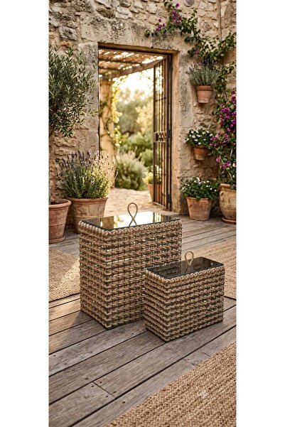 Egindra Wicker Weaving 2-Piece Rectangular Corner Glass Cover Custom Design H...