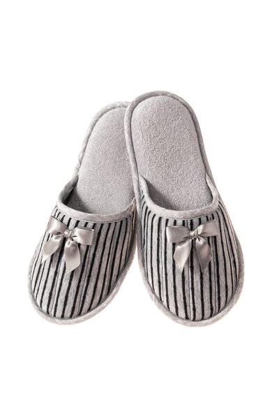 Amaryllis Slippers Γυναικεία υφασμάτινη παντόφλα σπιτιού, ριγέ, γκρι, βαμβακε...
