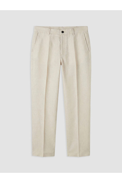 LC Waikiki Beige Regular Fit 100% Linen Men's Pleated Trousers