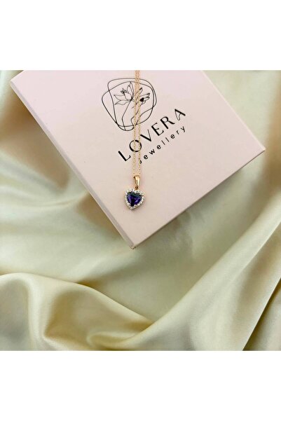 Lovera Jewellery 925 Ayar Gümüş Sertifikalı Mor Taşlı Pırlanta Montürlü Kalp ...