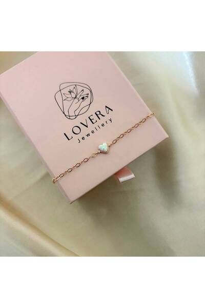 Lovera Jewellery 925 Ayar Gümüş Sertifikalı Rose Renk Beyaz Opal Taşlı Kalp B...