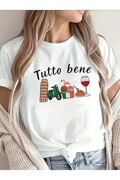 17 seramik تي شيرت أسود بأكمام قصيرة للنساء يتميز بتصميم إيطالي من Tutto Bene...