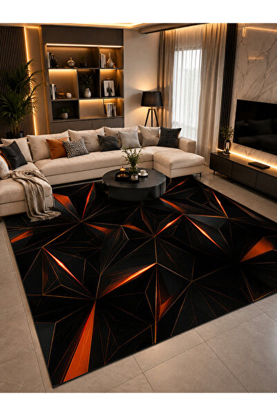 EqiEch 1pc Black Orange 3D Geometric Gaming Area Rug, Soft Washable Non-Slip ...