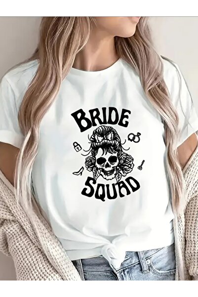 NOURAM تي شيرت نسائي بطبعة جمجمة من Bride Squad، تي شيرت قطني أسود بأكمام قصي...
