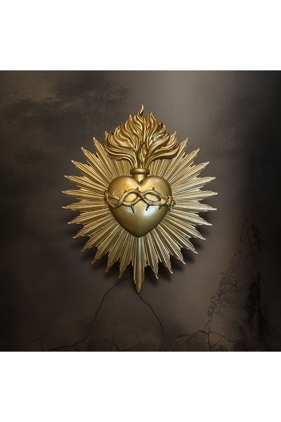 Choice golden Gothic Sacred Heart Firework Statue Wall Decor, Resin Plaque: E...