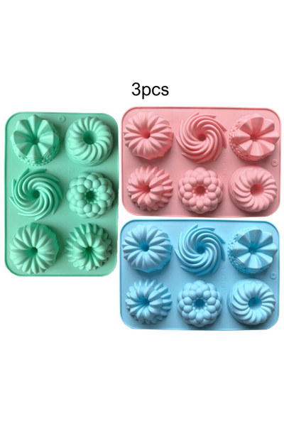 Choice3 3pcs-3color DIY Multicolor Silicone Donut Baking Mold 6 Cavity Flower...