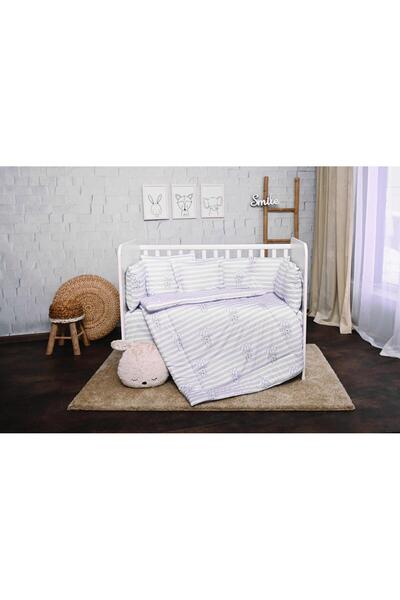 LORELLİ 7-piece bed linen Top Bottom Set , Lily, ranforce Cotton , Grey Striped