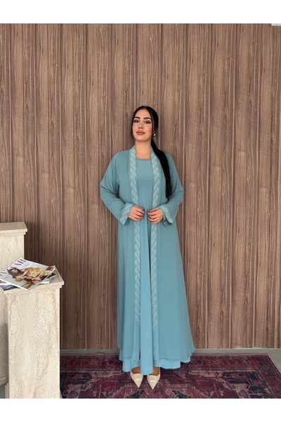 Missrosemoon Yeni Sezon Büyük Beden Tesettür 2’li Elbise Takım – Uzun Hırka T...