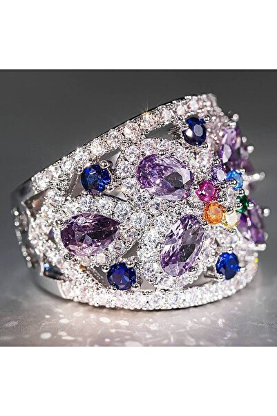 Choice 8 DJ136 Huitan Silver Color Women Ring Inlaid Bright Multiple Colors C...