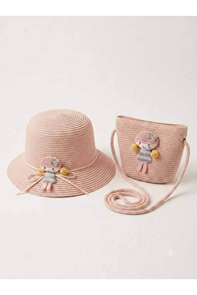 Fonem Clara Girl's Pink 100% Natural Paper Rope Straw Hat and Bag Set 2-Piece...