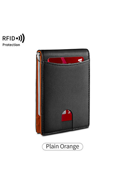 Choice1 QB344-0-PlainOrange Men Slim Double Fold Wallet RFID Protection Holde...