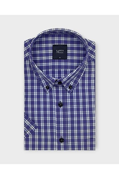 KAMER Men's Regular Fit Short Sleeve Button-Up Collar Plaid Multicolor Shirt ...