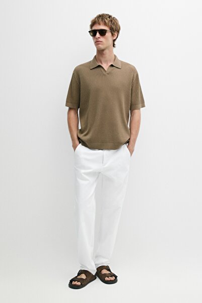 Massimo Dutti %100 pamuklu fitilli triko polo yaka kazak