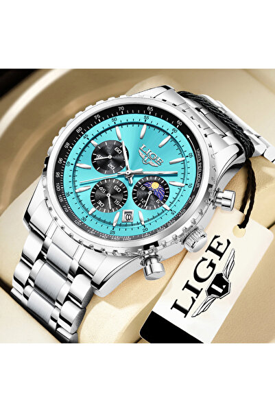 Choice8 ساعات LIGE الفضية السماوية من LIGE Fashion للرجال، ساعة كرونوغراف مقا...