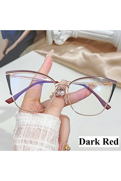 choice2 Dark Red Multi-color Cat-eye Frames Women's Fashion Splicing Metal Fr...