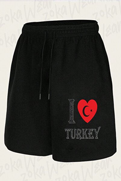 ZOKAWEAR شورت مطبوع بتصميم I Love Turkey للجنسين