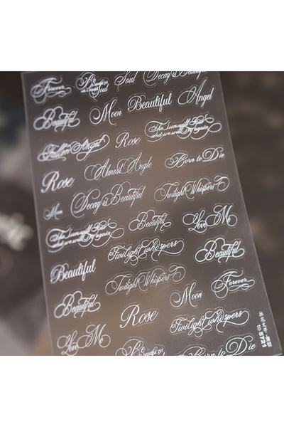 Choice29 NAILFYOU to5721 White Script Calligraphy Words 5D Nail Art Stickers ...