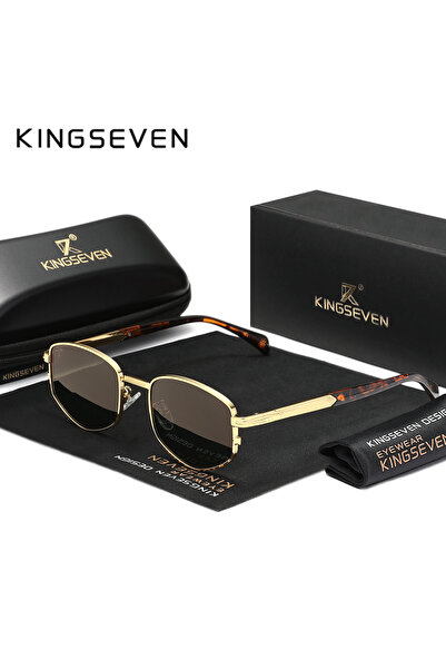 choice2 Golden Brown KINGSEVEN Trendy Small Frame Diamond-shaped Metal Sungla...