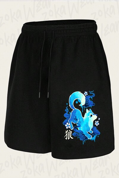ZOKAWEAR شورت مطبوع بتصميم Wolf Spirit Kawaii للجنسين