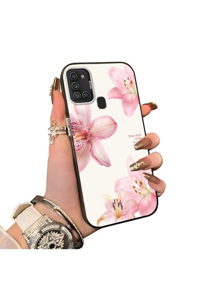 Hontinga Samsung Galaxy A21S Compatible Silicone Edge Hard Back Case Couple P...