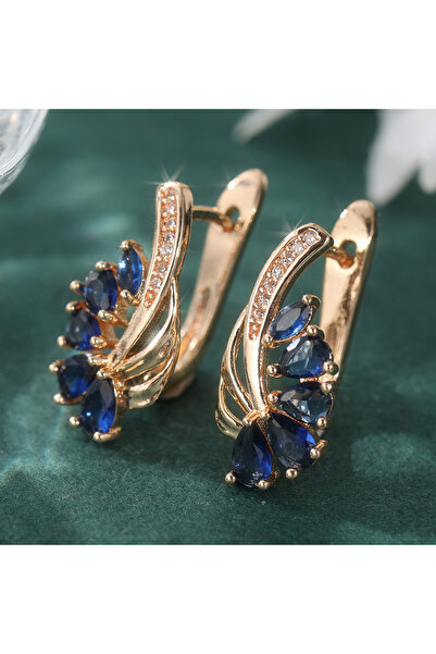 Choice T1045-1 Luxury Elegant Shining Blue Cubic Zirconia Hoop Earrings For W...