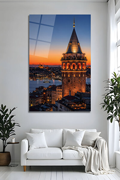 Parıltı Yayınları Galata Kulesi Cam Tablo Gün Batımı İstanbul Manzaralı Moder...