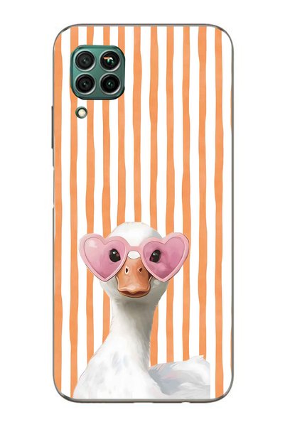 FLAMENKO Huawei P40 Lite Compatible Transparent Phone Case with Heart and Gla...