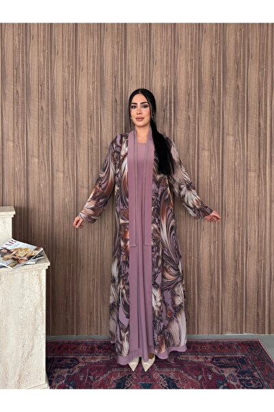 Missrosemoon Yeni Sezon Büyük Beden Tesettür 2’li Elbise Takım –Taş detaylı D...