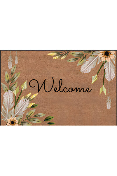 ETÜRKELİ Door Mat Non-Slip Heavy Base with Plant-Based Welcome Pattern Decora...