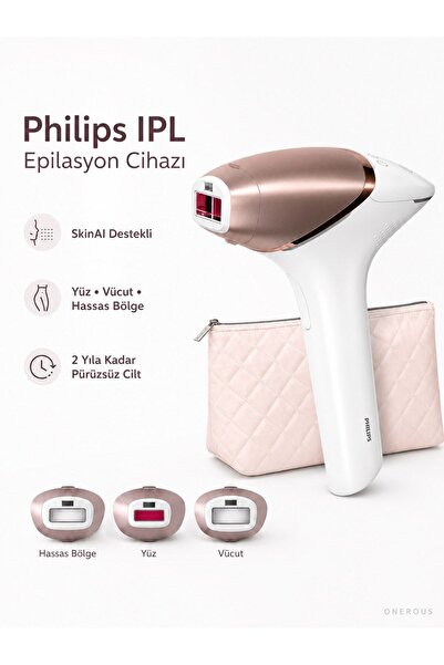 Philips 3 Başlıklı IPL Lazer Epilasyon Aleti Akıllı Ten Sensörlü Kablosuz Kul...