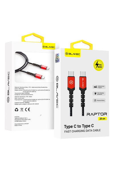 Blavec Raptor Πλεγμένο Καλώδιο Δεδομένων και Γρήγορης Φόρτισης PD 60W Android...