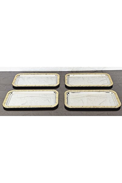 atabey home 6 Adet Baton Hasır Gold-Gümüş Sunum Tepsisi & Kahve & Pasta/Börek...