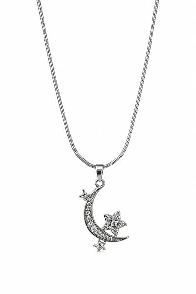 Jack Ferrero Steel Moon Star Necklace with Zircon Stone Women's Necklace Spec...