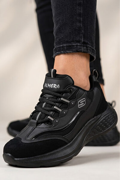 TOFİSA Дамски черни спортни обувки с велурени детайли - 28584-BLACK