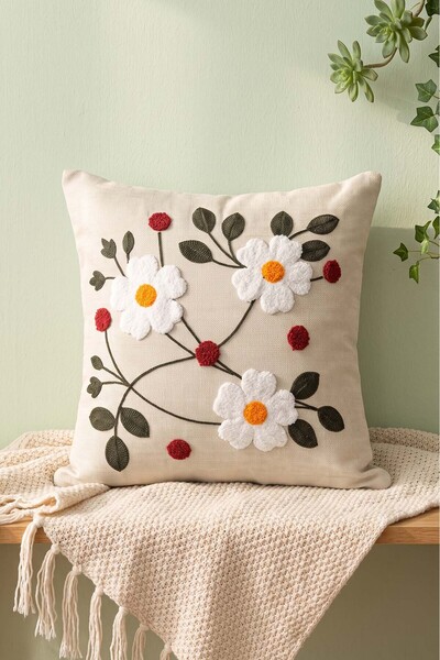 Rivaİstanbul Daisy Patterned Punch Decorative Throw Pillow Cover