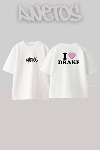 Anetos Drake Heart Design Printed Oversize White T-Shirt