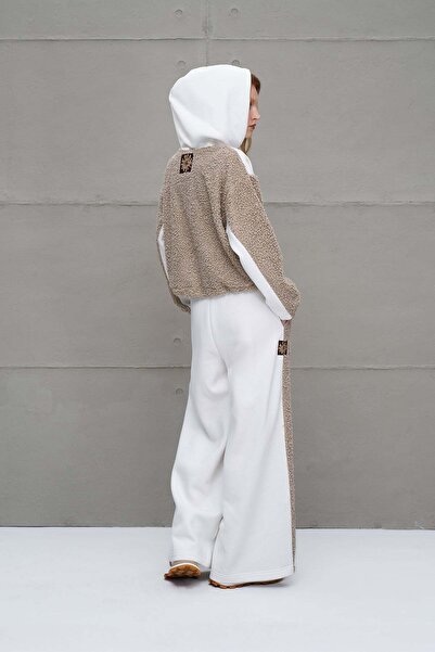 #vdr viadellerose Ecru Beige Fur Look Oversize Sweatpants 18153