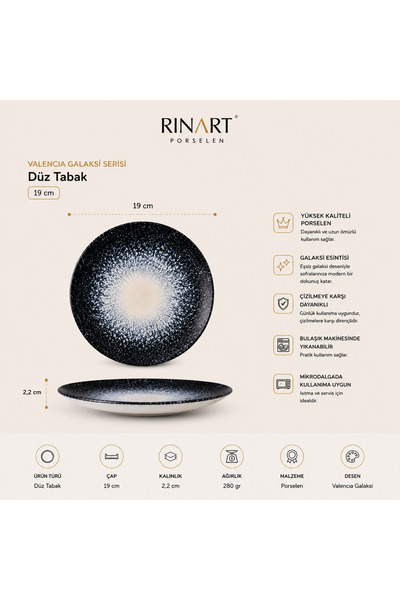 RİNART PORSELEN Valencia Galaxy Pasta Presentation Serving Plate 19 cm