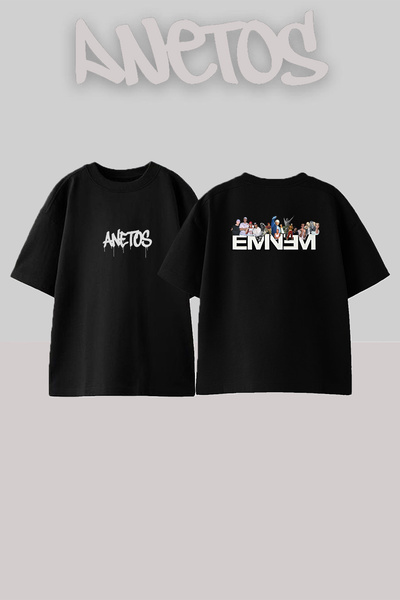 Anetos Eminem_73 Design Printed Oversize Black T-Shirt