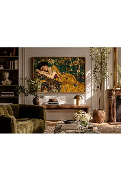 Boho wellness studio Ahşap Çerçeveli Gustav Klimt Esintili Uyuyan Kadın Sanat...