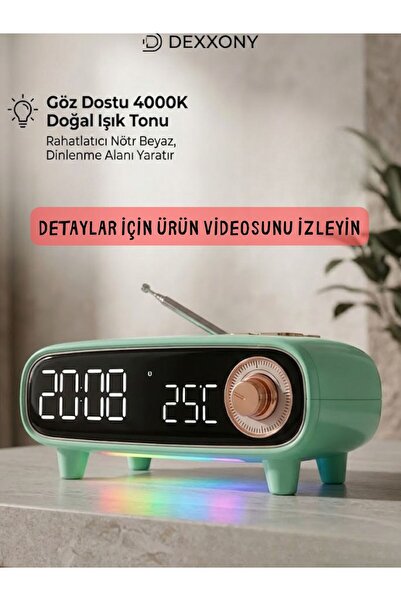 Dexxony Dx-98 Çok Fonksiyonlu Retro Bluetooth Hoparlör FM Radyo Işıklı Dijita...