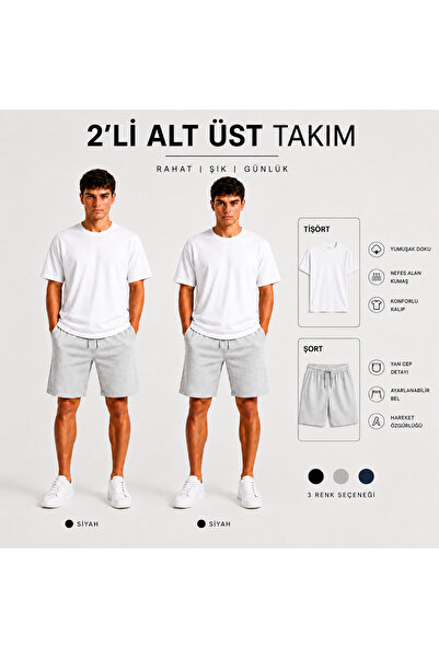 JULİA MODA 2-Piece Men's Shorts-T-Shirt Set Breathable Lightweight Fabric Max...