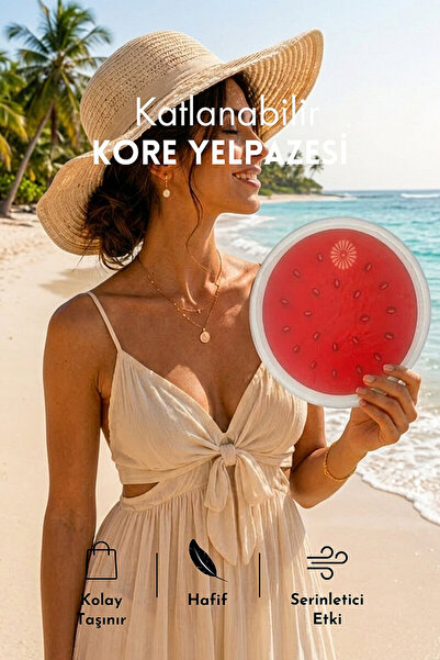 Bimotif Katlanabilir Kore Yelpazesi, 25cm Çantalı Kolay Taşınabilir Serinleti...
