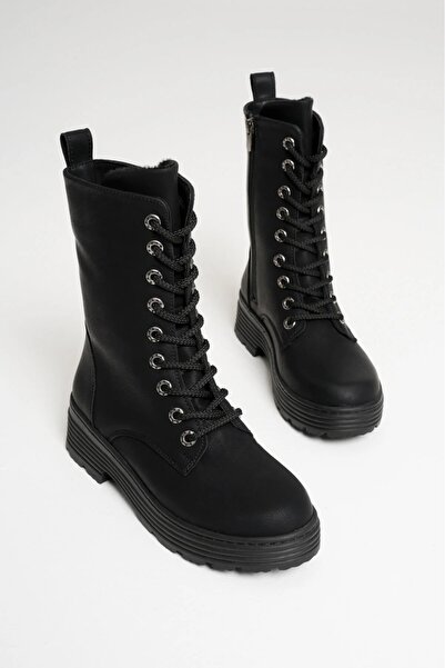 SENASTİL L04 Emerald Women's Lace-Up Thick Soled Zippered Boots Shoes