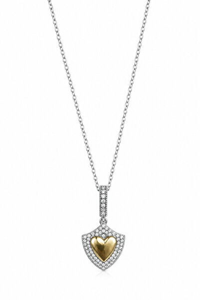 Jack Ferrero Elegant Shield Design Steel Necklace with Heart Motif and Stone ...