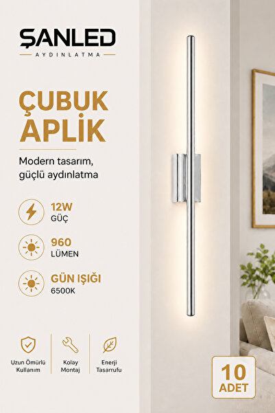 ŞANLED Decorative 12W Indoor Chrome Case Daylight 80 cm Wall Sconce Electric ...