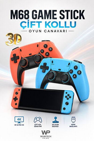 RAYLAX M68 Game Stick 4k Hd Atari Çift Kollu Oyun Canavarı Oyun Konsolu Atari...
